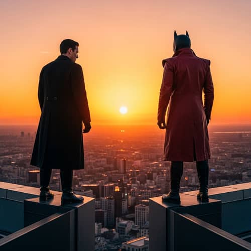 Cityscape Doppelgangers on High-rise Rooftop at Sunset