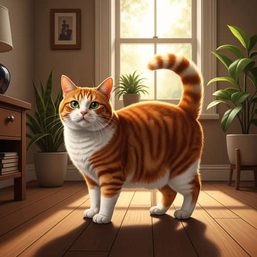 Playful Orange and White Domestic Cat in Sunlit Living Room