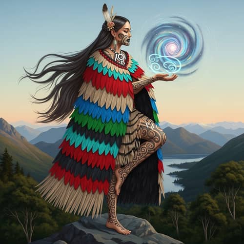 Regal Maori Princess: Spiritual Connection in Vibrant Landscape