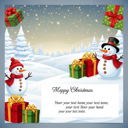 Festive Christmas Postcard with Snowmen and Gifts