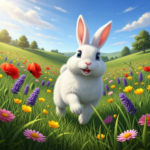 Joyful Rabbit Hopping in Lush Meadow | Wildlife Photography