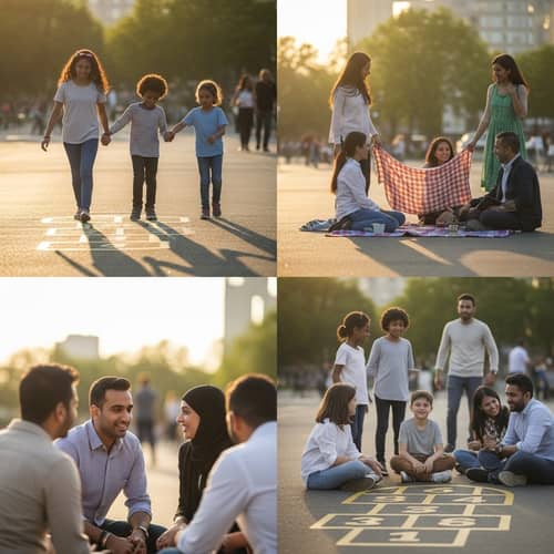 Multicultural Urban Park Scene with Diverse Groups of People