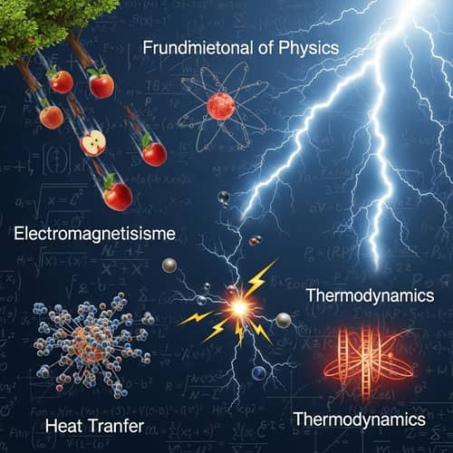 Physics Concepts Depiction: Gravity, Electromagnetism, Thermodynamics