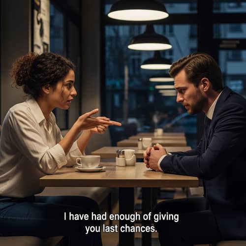 Exasperated Woman Gives Last Chances to Gentleman in Cafe