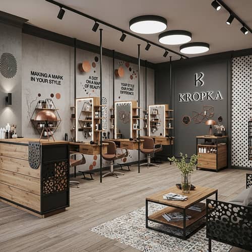 Stylish Hair Salon Design 'KROPKA' with Modern Dot Theme