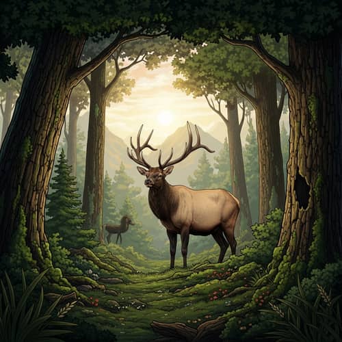 Robust Elk in Verdant Forest: Nature's Grace Captured