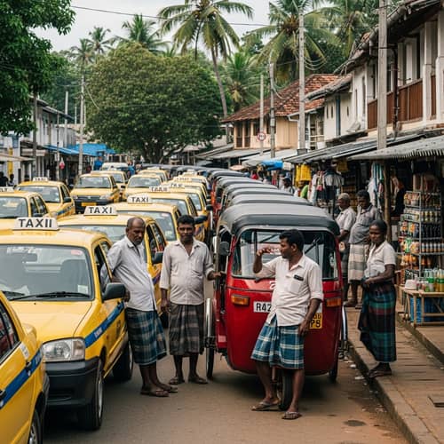 Bustling Taxi Hub in Weligama, Sri Lanka | Local Transportation Scene