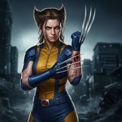 Female Wolverine Character with Zombie Bite | Action-packed Image