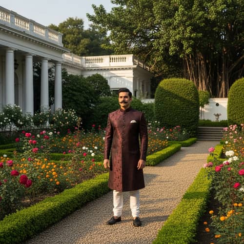 Mid-Century South Asian Gentleman Portrait in Colonial Estate