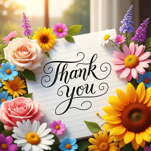 Heartfelt Thank You Note Surrounded by Colorful Flowers