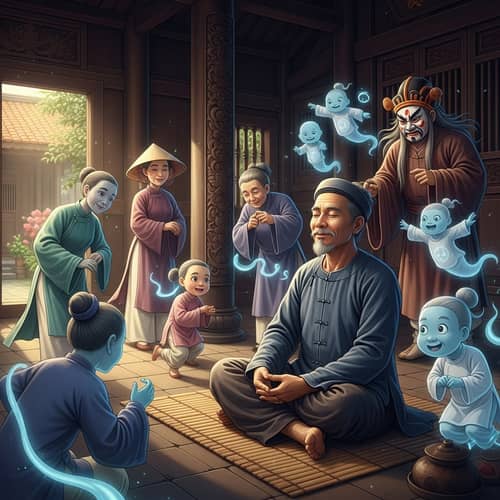 Vietnamese Man Living Harmoniously Among Asian-Style Ghosts