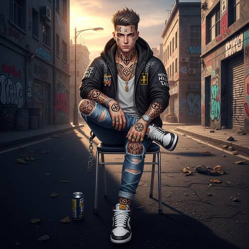 Modern Anime-Inspired Street Fashion: Young Man Portrait