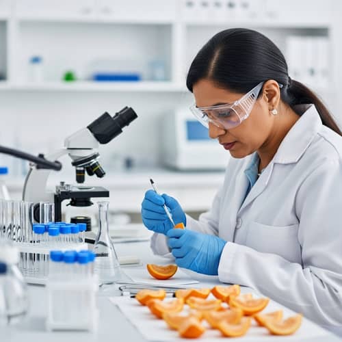 South Asian Woman Chemist in Lab Studying Food