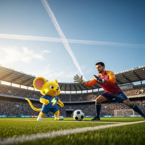Electric Type Rodent Soccer Match at Packed Stadium