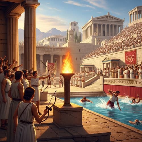 Historical Depiction of Olympic Games: Athletes, Diverse Sports Events