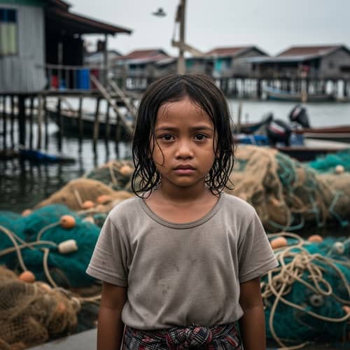 Young Malay Girl Without Hijab in Fisherman's Village