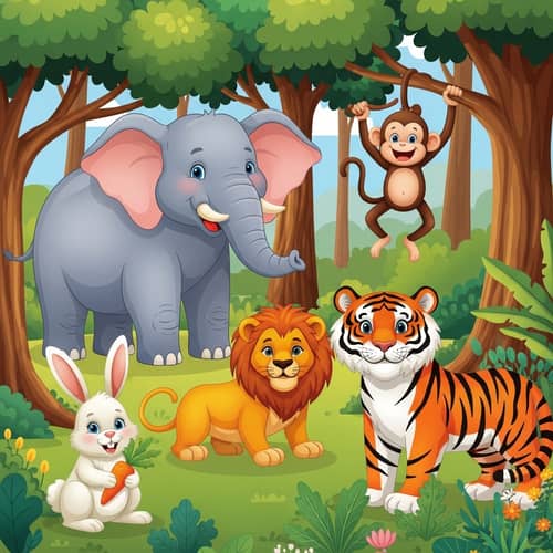Colorful Cartoon Forest Animals Clipart