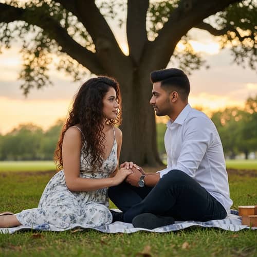 Romantic Scene of Love in Serene Park Setting
