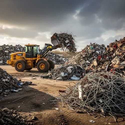 Industrial Scene: Loader Participating in Metal Scrap Loading