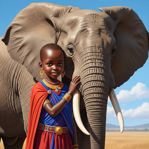 African Child and Elephant in Enchanting Bond | Savanna Wildlife Scene