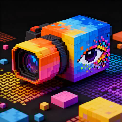 Futuristic Pixelated 3D Video Camera Art Futuristic Pixelated 3D Video Camera Art