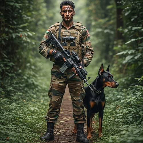 South Asian Gurkha Soldier in Indian Army Attire with TAVOR Rifle