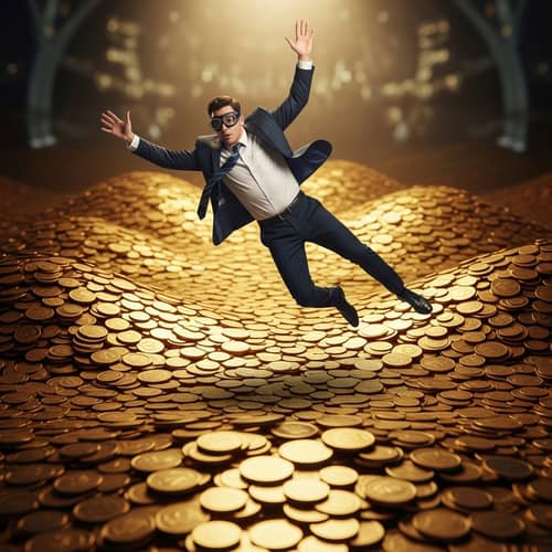 Man Diving into Gold Coins - Discover a Wealth of Possibilities