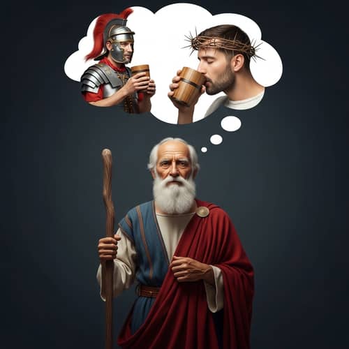 Ancient Elderly Teacher with Roman Soldier in Thought Bubble