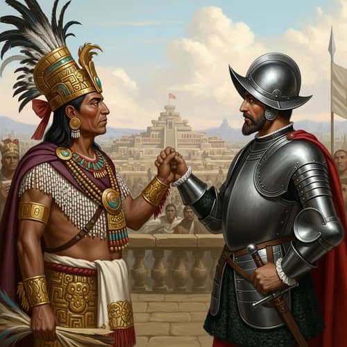 Moctezuma vs. Hernán Cortés: Historical Encounter of Indigenous and Spanish Leaders