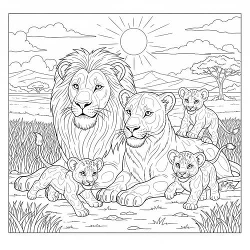 Lion Family Coloring Page - Fun & Intricate Design