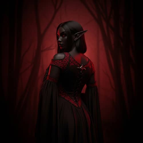 Dark Skinned Elf in Gothic Fantasy Artwork | Mysterious Scene