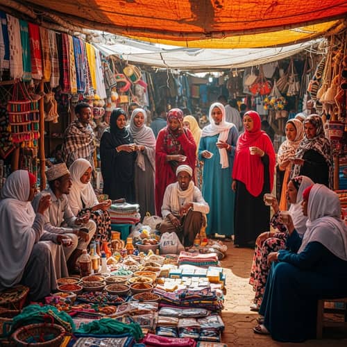 Traditional Somali Community at Vibrant Marketplace