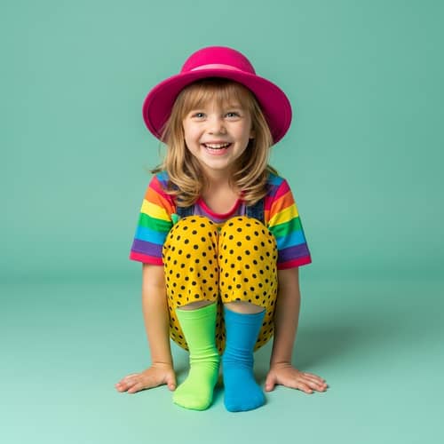 Happy Blond Girl in Flashy Outfit | Colorful Style