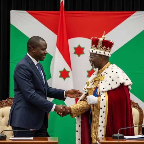 Political Figure from Burundi Shaking Hands with Royal Figure