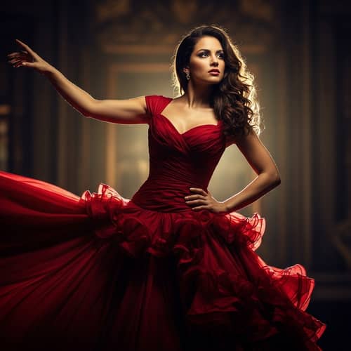 Dramatic Hispanic Woman in Red Dress | Cinematic Pose