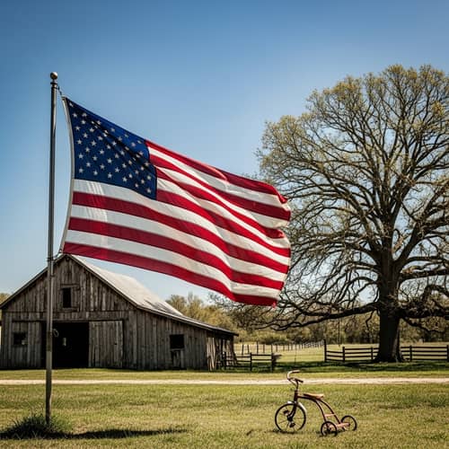 Vintage American Flag in Rustic Setting - Rural America Tale