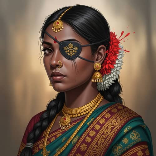 Dark-Skinned Indian Woman with Eyepatch - Resilient Portrait