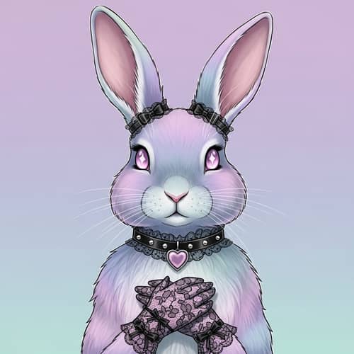Pastel Goth Rabbit | Adorned with Choker and Lace Gloves