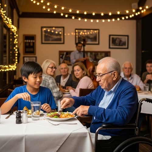 Inter-Generational Bonding Moment at Restaurant