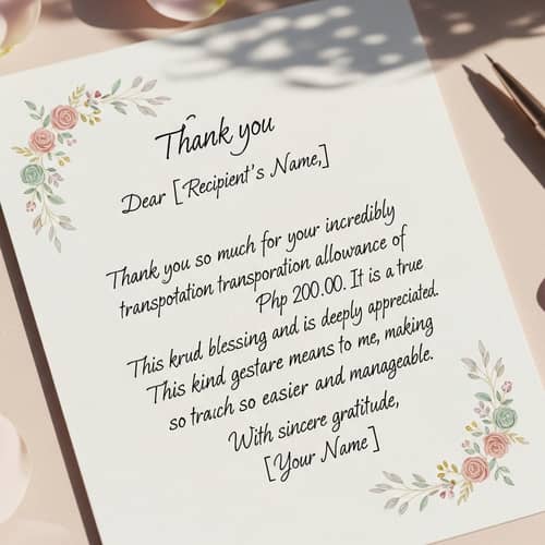 Heartfelt Thank You Note for Generous Transportation Allowance | Php. 200.00