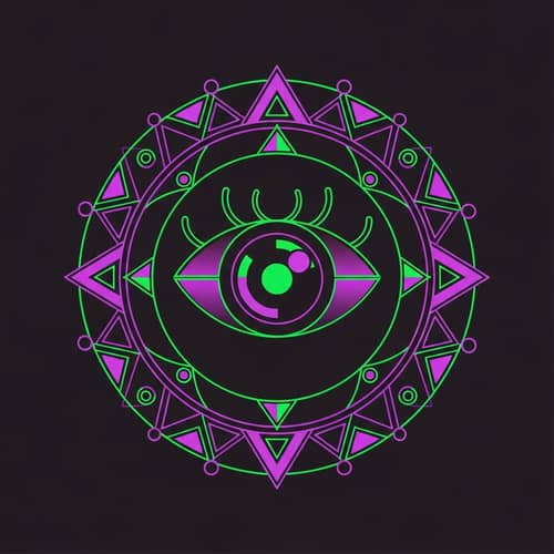 Eye Geometric Design in Neon Purple & Green