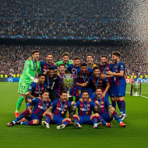 Barcelona Football Team Celebrates Victory in Champions League Finals