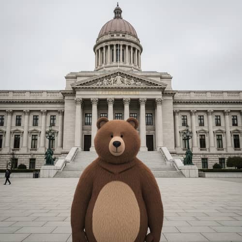 Young Man in Front of Neoclassical Government Building