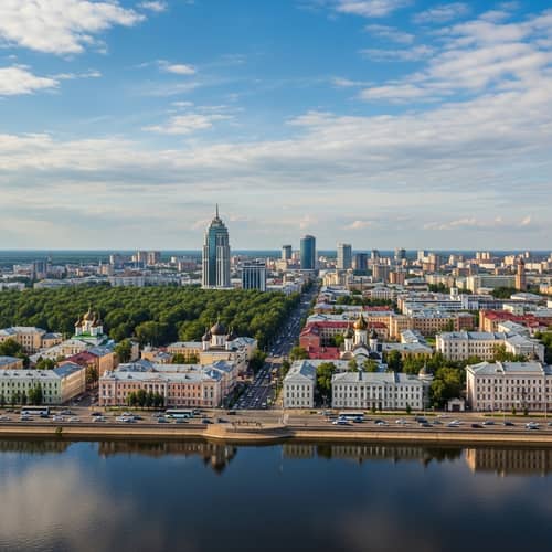 Panoramic View of Ufa City, Russia | Classic Architecture & Skyscrapers