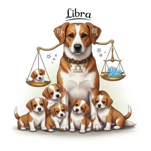 Libra Female Dog with Her Puppies: Maternal Harmony and Wisdom