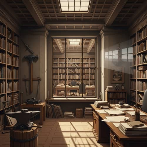 Renaissance-Inspired Acrylic Painting of Enlightening Office Scene