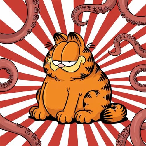 Cartoon Cat in Red and White Stripes | Exciting Cartoon Image
