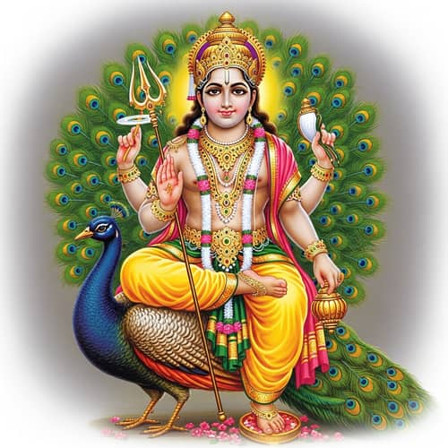 Lord Subramanya Seated on Peacock with Divine Spear | Graceful Image