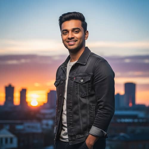 Stylish 22-Year-Old South Asian Male - Urban Sunset Portrait