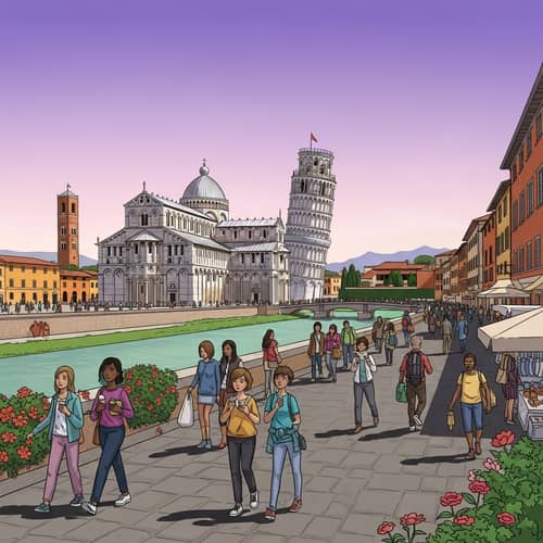Sunset View of Leaning Tower of Pisa | Italian Renaissance Cityscape